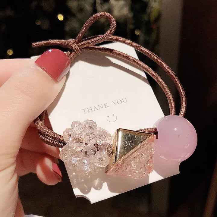 Korean Style Cute Crystal Beaded Hair Ties (Set)