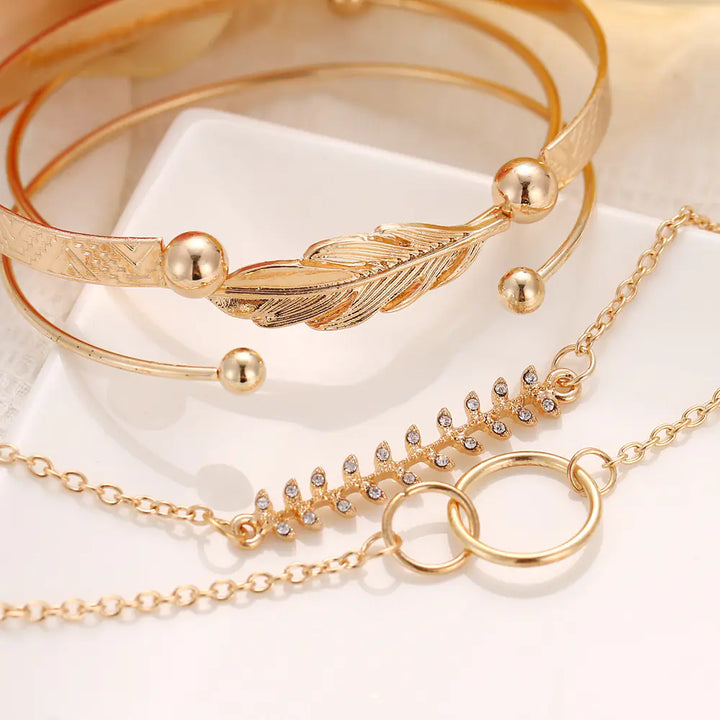 Geometric Hollow Leaf Pattern Jewelry Set (Five Pieces)
