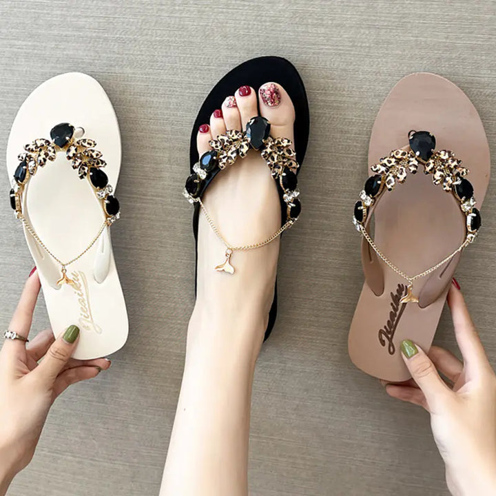 Women's Fashion Chain Flip-Flops with Flat Bottom