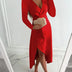 Women's Long-sleeved V-neck Pleated Split Dress