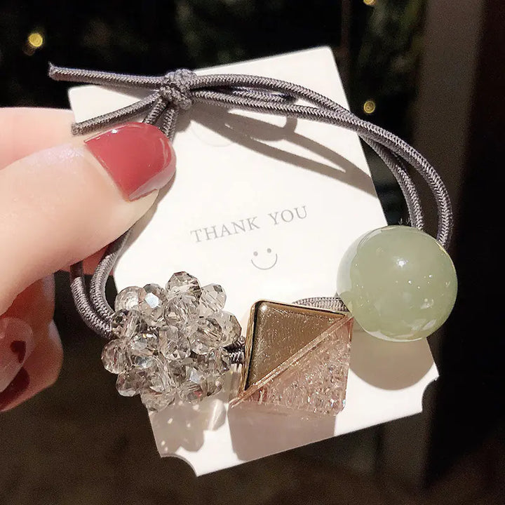 Korean Style Cute Crystal Beaded Hair Ties (Set)
