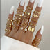 Hollow Heart Geometric Butterfly Leaf Ring Set