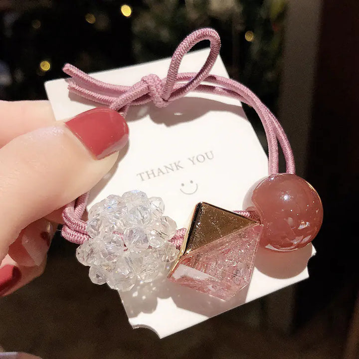 Korean Style Cute Crystal Beaded Hair Ties (Set)